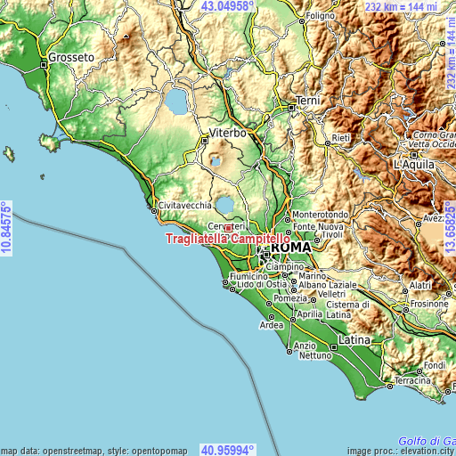 Topographic map of Tragliatella Campitello