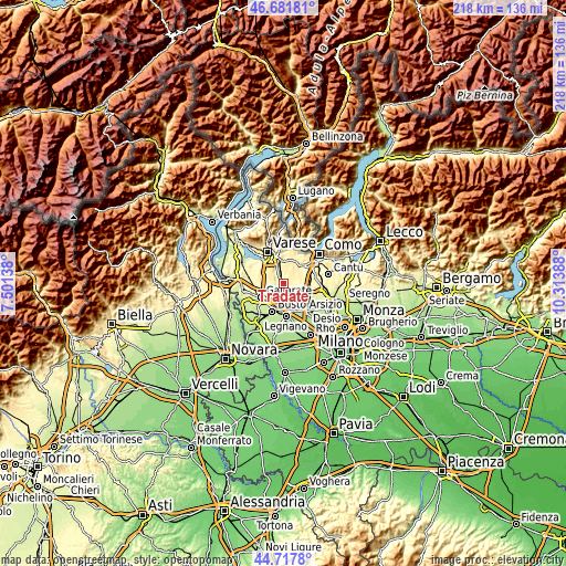 Topographic map of Tradate