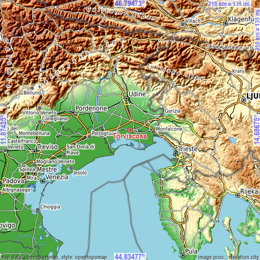 Topographic map of Torviscosa