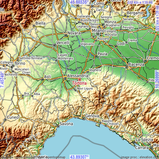 Topographic map of Tortona