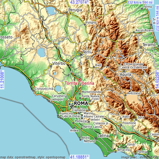 Topographic map of Torrita Tiberina