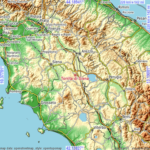 Topographic map of Torrita di Siena