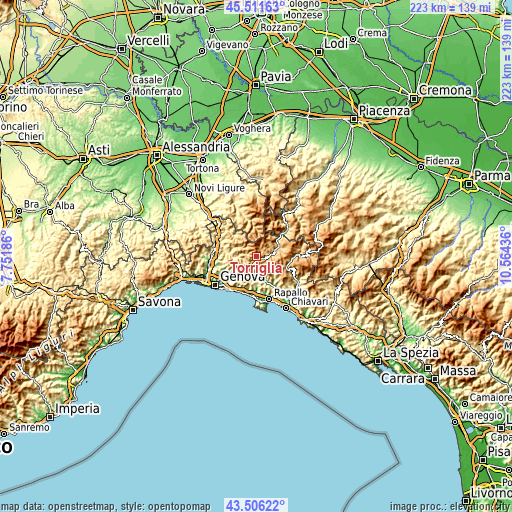 Topographic map of Torriglia