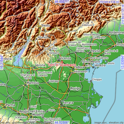 Topographic map of Torri di Quartesolo