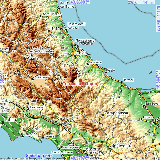 Topographic map of Torricella Peligna