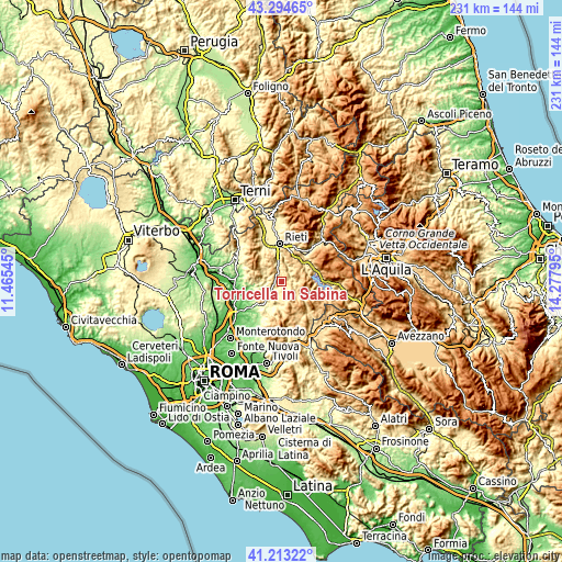 Topographic map of Torricella in Sabina