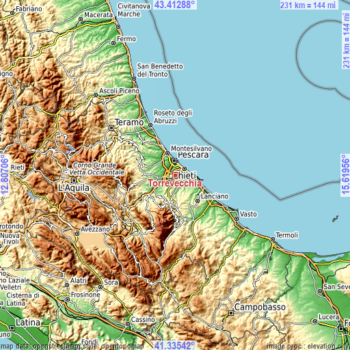 Topographic map of Torrevecchia
