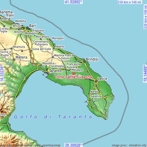 Topographic map of Torre Santa Susanna