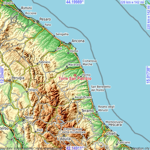 Topographic map of Torre San Patrizio