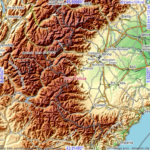 Topographic map of Torre Pellice