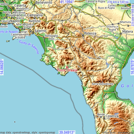 Topographic map of Torre Orsaia