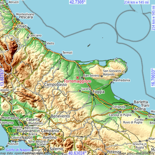 Topographic map of Torremaggiore