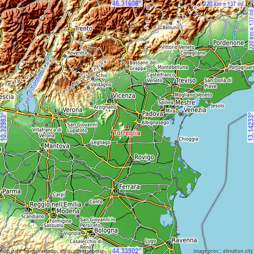 Topographic map of Torreglia