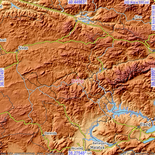 Topographic map of Divriği