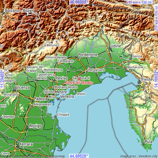 Topographic map of Torre di Mosto