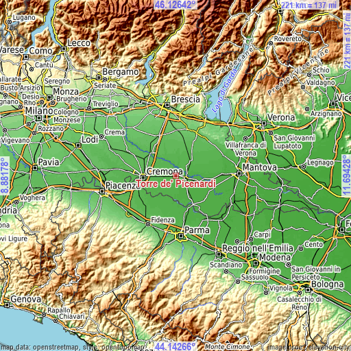 Topographic map of Torre de' Picenardi