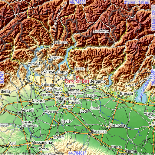 Topographic map of Torre de' Busi