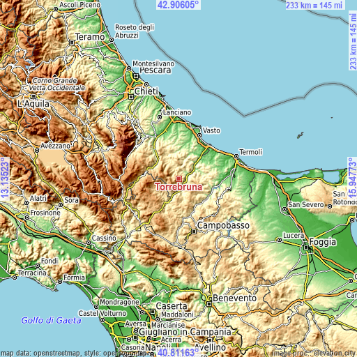 Topographic map of Torrebruna