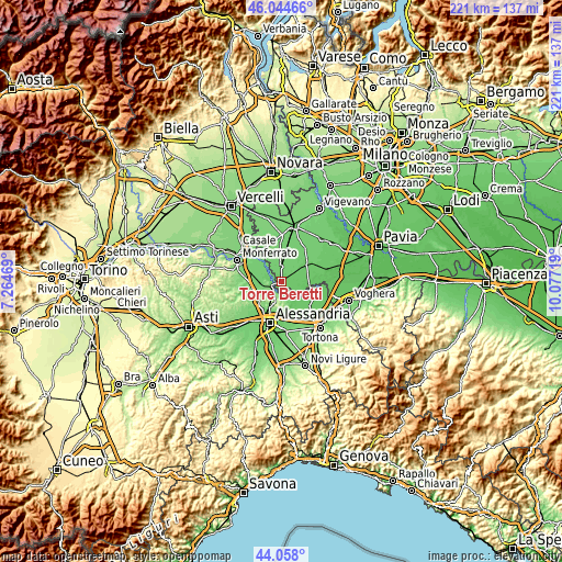 Topographic map of Torre Beretti