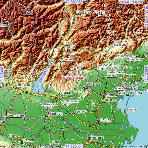 Topographic map of Torrebelvicino