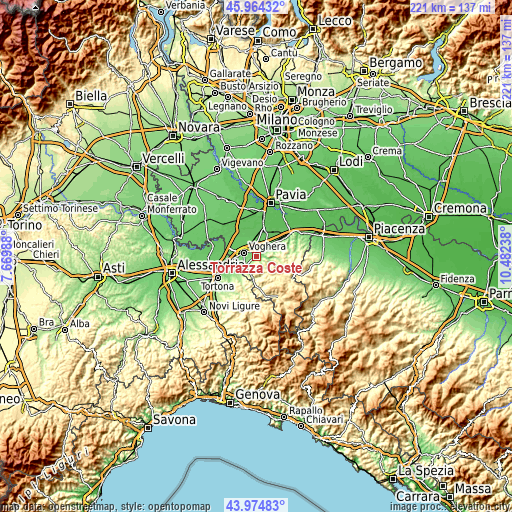 Topographic map of Torrazza Coste