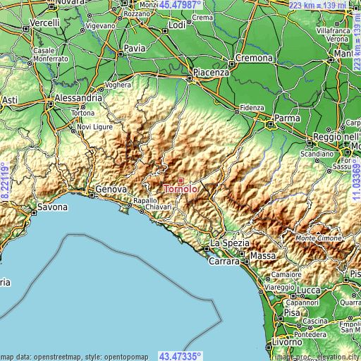 Topographic map of Tornolo