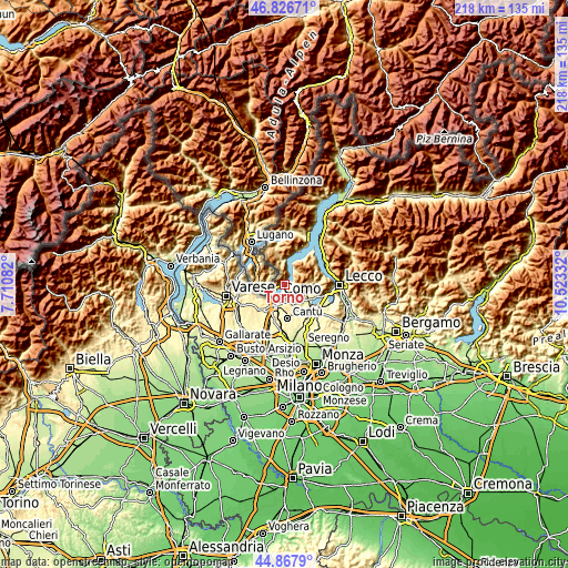 Topographic map of Torno