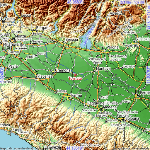 Topographic map of Tornata