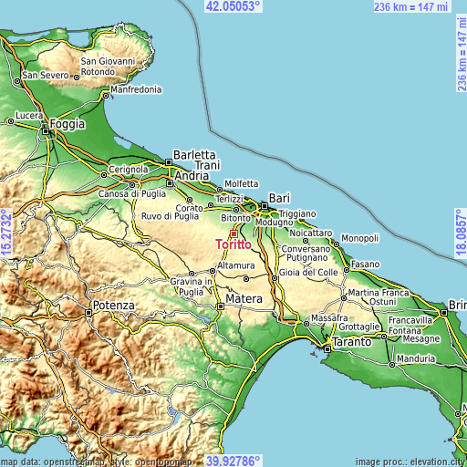 Topographic map of Toritto