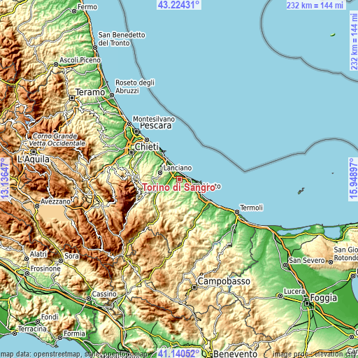 Topographic map of Torino di Sangro