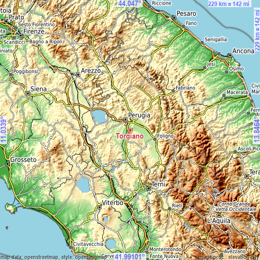 Topographic map of Torgiano