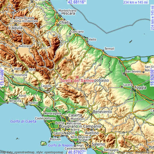 Topographic map of Torella del Sannio