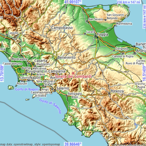 Topographic map of Torella dei Lombardi