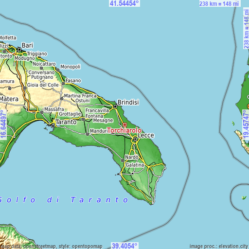 Topographic map of Torchiarolo