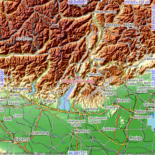 Topographic map of Torbole sul Garda