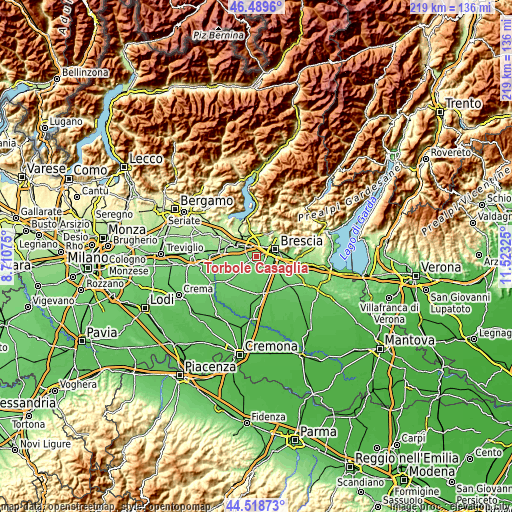Topographic map of Torbole Casaglia