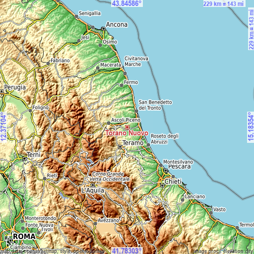 Topographic map of Torano Nuovo