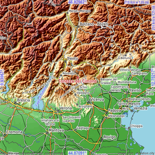 Topographic map of Tonezza del Cimone