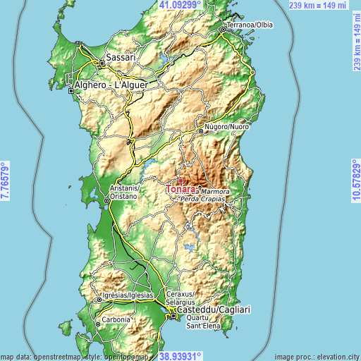 Topographic map of Tonara