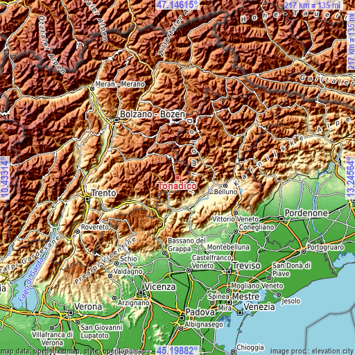 Topographic map of Tonadico