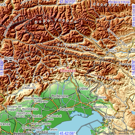 Topographic map of Tolmezzo