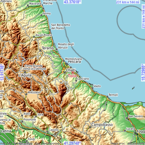 Topographic map of Tollo