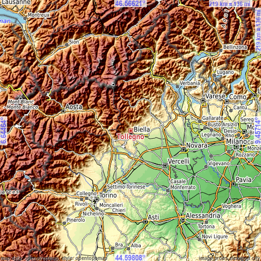 Topographic map of Tollegno