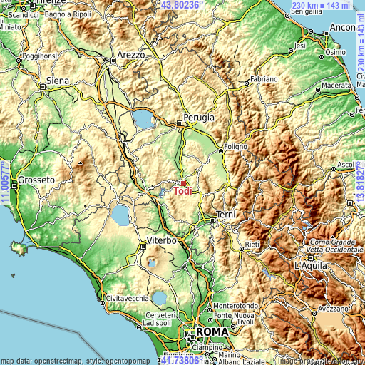 Topographic map of Todi