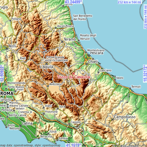 Topographic map of Tocco da Casauria