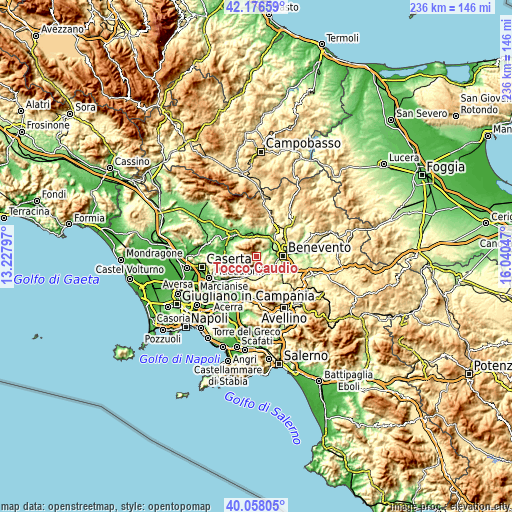 Topographic map of Tocco Caudio