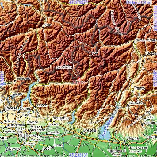 Topographic map of Tirano