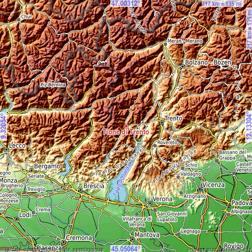 Topographic map of Tione di Trento