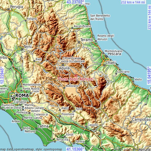 Topographic map of Tione degli Abruzzi