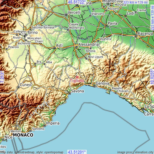 Topographic map of Tiglieto